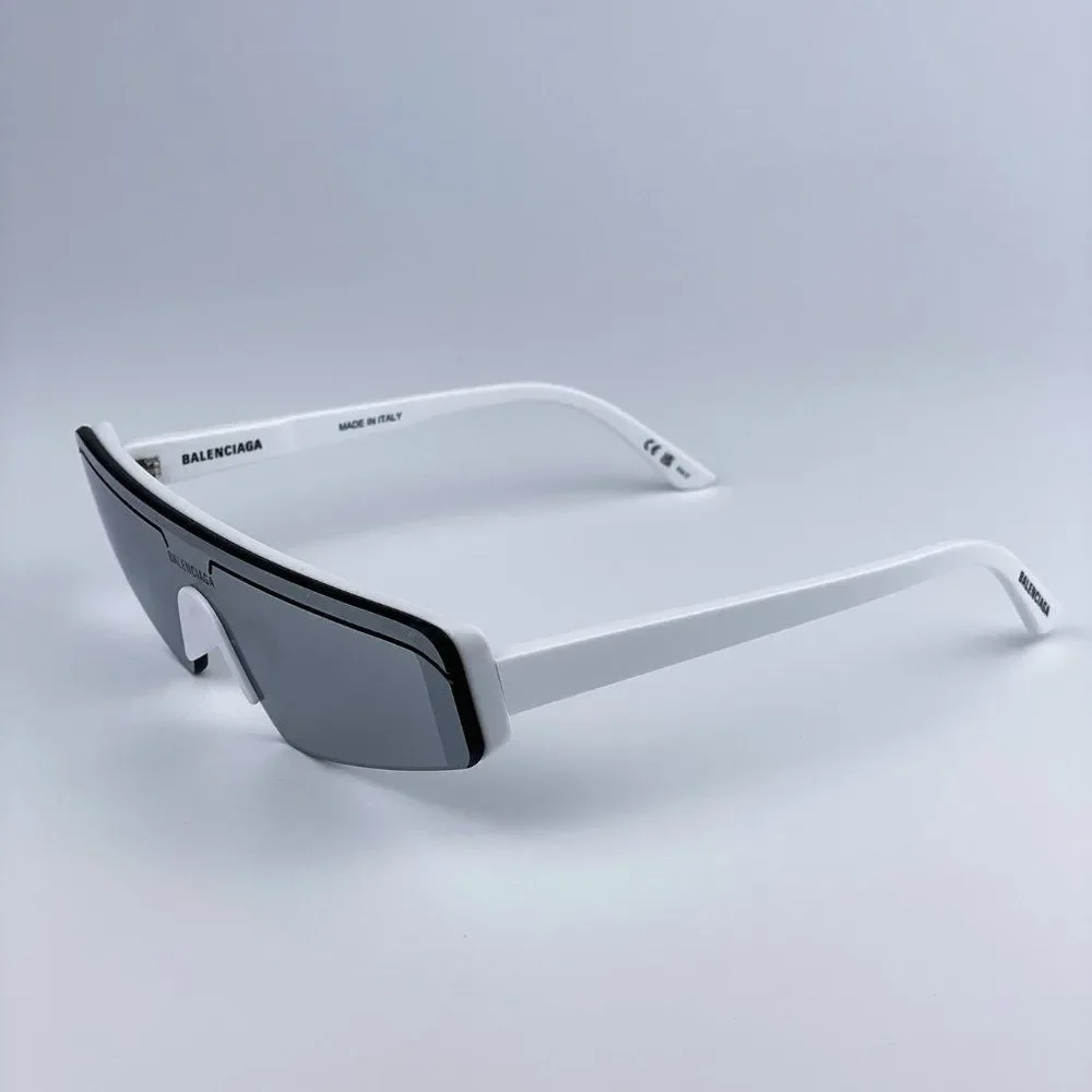 Balenciaga BB0003S 002 Sunglasses White Silver Grey Mirrored Unisex